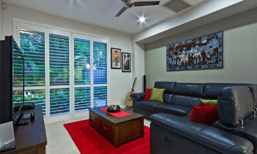 Venetian blinds in a living room