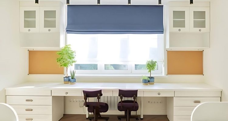 Roman Blinds in Office | Featured image for the Roman Blinds for Windows page from Cosmopolitan Shutters.